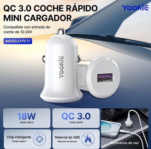 CARGADOR DE COCHE RAPIDO ORIGINAL PC17
