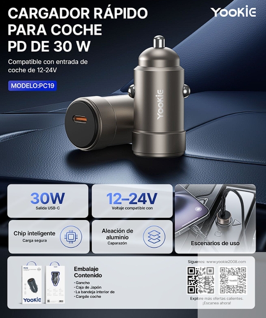 CARGADOR PRO ULTRA RAPIDO CARRO PC19 ORIGINAL