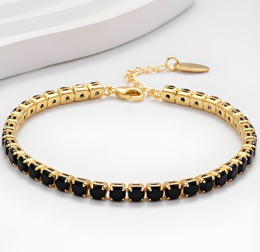 PULSERA EN RODIO CON GEMAS NEGRAS